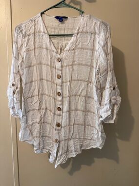 Apt. 9 White and Tan Windowpane Button-Front Shirt